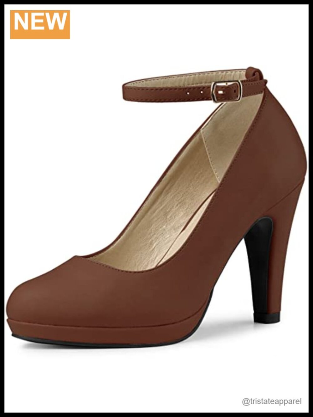 Womens Faux Leather Ankle Strap Stiletto Heel Pump Low Platform Round Toe
